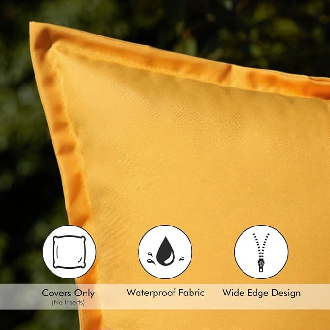 EMEMA Pack of 2 Yellow Outdoor Pillows Waterproof 18x18 Inch Decorative Solid Broadside Square Throw Pillow Covers Outside Pillowcase for Patio Furniture Sunbrella Outdoor Pillows for Balcony Decor