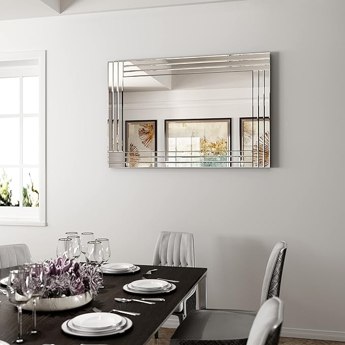 GOAND Decorative Accent Mirror, Silver Rectangle Wall Mirrors, Art Mirror with Glass Frame for Living Room, Dining Room, Bedroom, Bathroom and Entryway (24" W x35 H)