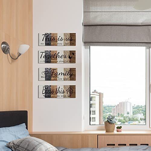 4 Pcs Home Wall Decor Signs This is Us Wall Art Bless This Home Family Sign F...