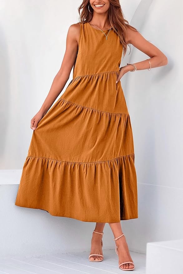 Pretty Garden Womens 2024 Casual Summer Sleeveless Long Flowy Tiered Midi Dress With Pockets