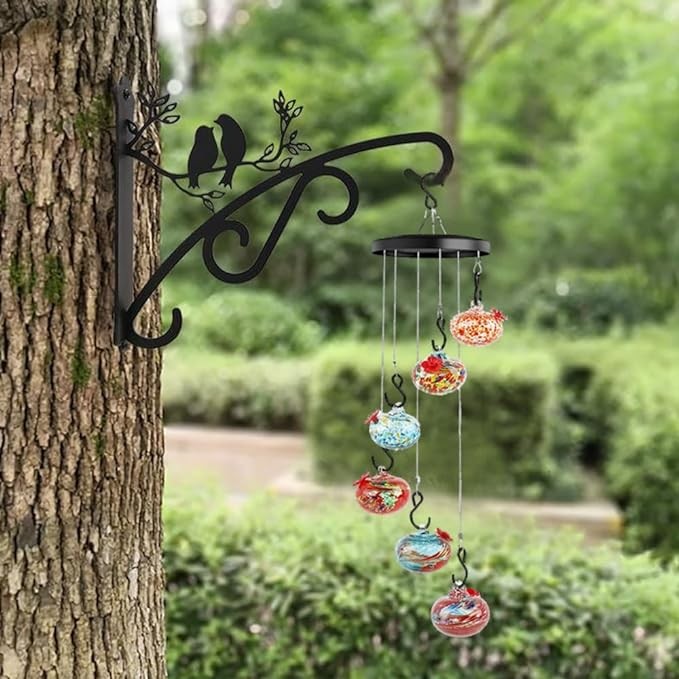 6 PCS Glass Charming Wind Chimes Hummingbird Feeders for Outdoors Hanging ant and bee Proof,Never Leak, Bird Feeders for Outdoors Hanging Decor Gifts for Window Garden Patio (Dazzling)