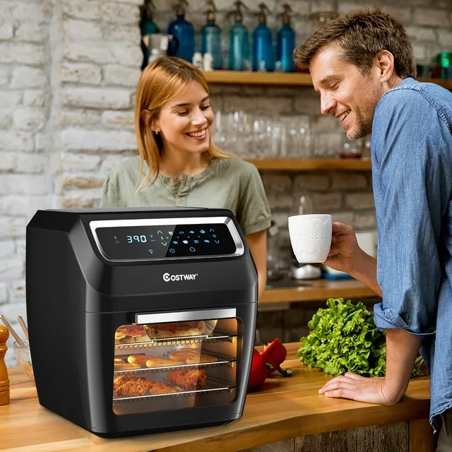 Costway 1700W Electric Air Fryer Oven 8-In-1 Rotisserie Dehydrator w/Accessories Black