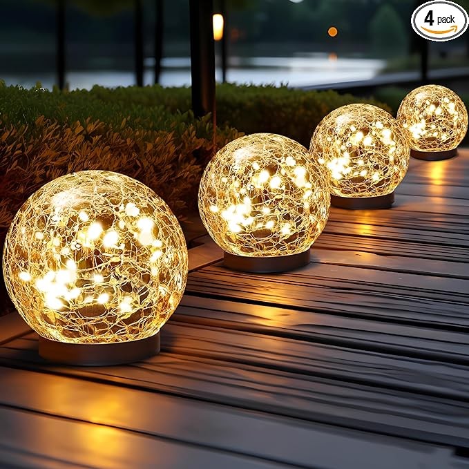 JKIMK Solar Globe Lights Outdoor Waterproof-Solar Balls for Garden-Cracked Glass Ball Solar Lights Outdoor-Solar Orbs for Outside-Outdoor Decorations for Patio and Yard Lawn Backyard Decor