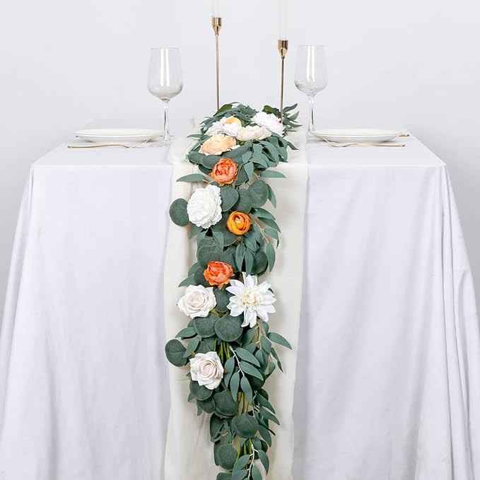 Kisflower 5 Pack 6.56FT Eucalyptus Garlands Artificial Greenery with Willow Leaves Fake Hanging Plants Vines for Wedding Arch Decorations Party Hotel Room Table Home Garden Office Wall Decor
