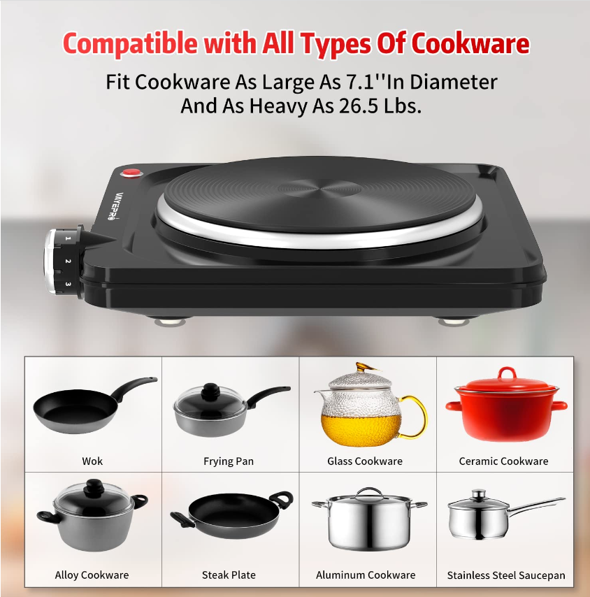 Hot Plate, 1500W Portable Electric Stove, Single Electirc Cooktop,Portable Burne