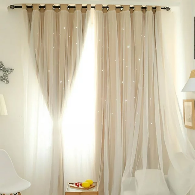 Blackout Curtains, Romance Double-Deck Cloth Thermal Insulated Panels Floor-Standing Curtain Star Hollow Curtain Drape for Living Room, Bedroom, 39.37"x78.76"