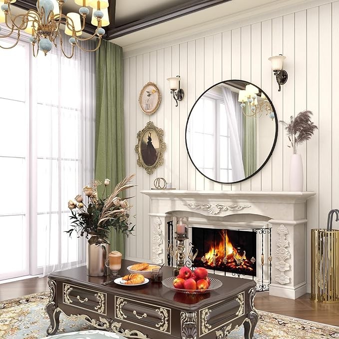 BEAUTYPEAK 20 Inch Round Mirror, Black Metal Frame Circle Mirror, Wall Mirror for Entryway, Bathroom, Vanity, Living Room, Black Circle Mirror