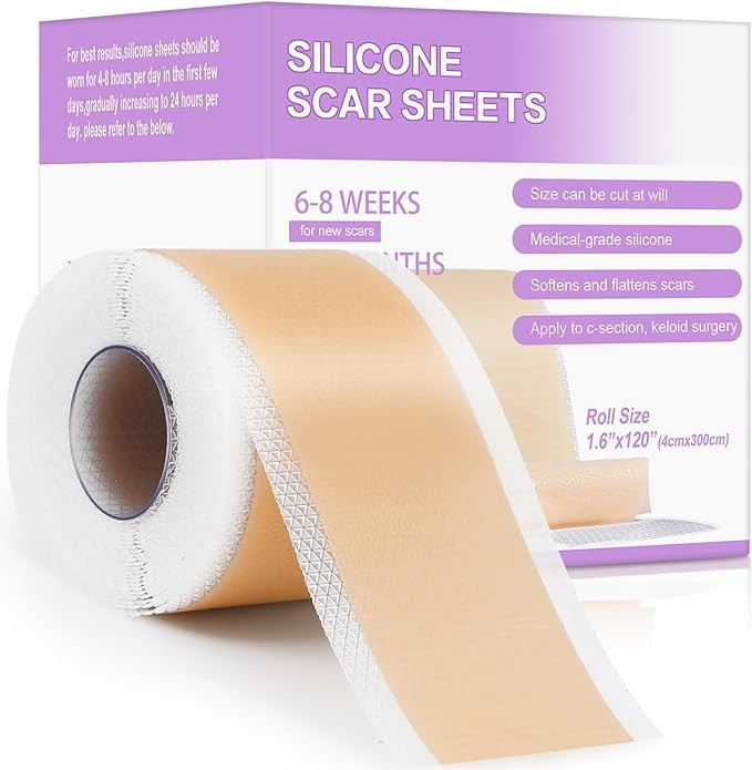WOOKINGWA Silicone Scar Sheets - 1.6� x 120� Roll, Medical Grade Scar Tape, Non-Irritating Scar Removal Strips for Surgical Scars, Keloid, C-Section, Tummy Tuck, Burn, Acne
