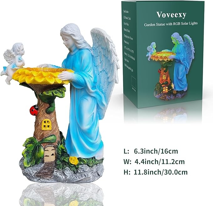 Voveexy Solar Garden Statue, Angel Outdoor Decor with Color Changing Light Garden Figurine Sunflower Outdoor Statue Waterproof Sculpture Lawn Ornament Yard Art for Patio Lawn Housewarming Garden Gift