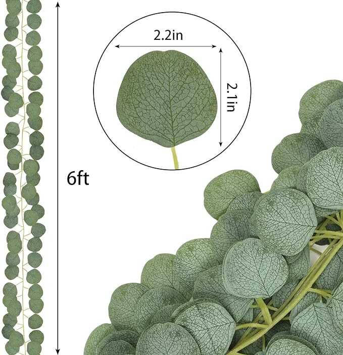 CEWOR 20pcs Eucalyptus Garland, Greenery Garland Artificial Eucalyptus Leaves Table Wreath Vines for Wedding Party Table Fireplace Bedroom Wall Room Décor