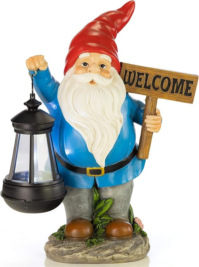 VP Home Welcome Gnome with Lantern Solar Powered LED Outdoor Decor Garden Light (Red Hat) Welcome gnome Statues Outdoor gnome Decor Funny Figurine Decor for Outside Patio, Yard, Lawn
