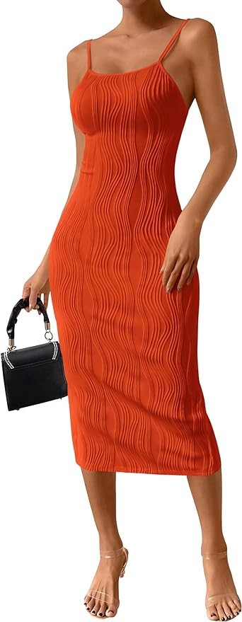 Pretty Garden Womens 2024 Summer Spaghetti Strap Sleeveless Knit Tight Fitted Dresses