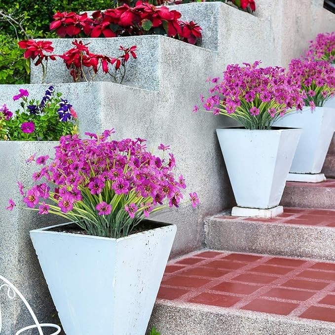 JEMONG 20 Bundles Artificial Flowers Outdoor UV Resistant Fake Flowers No Fade Faux Plastic Plants Garden Porch Window Box Decorating(Purple)…