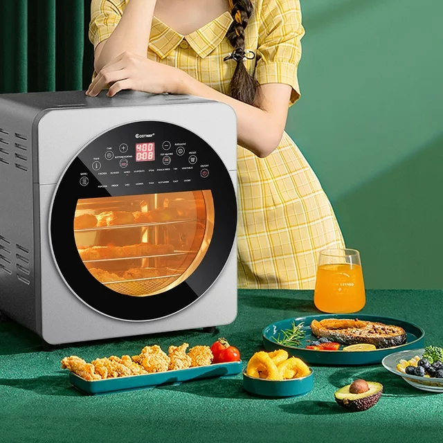 Costway 16-in-1 Air Fryer Oven 15.5 QT Toaster Oven Dehydrator Rotisserie w/ Accessories Silver