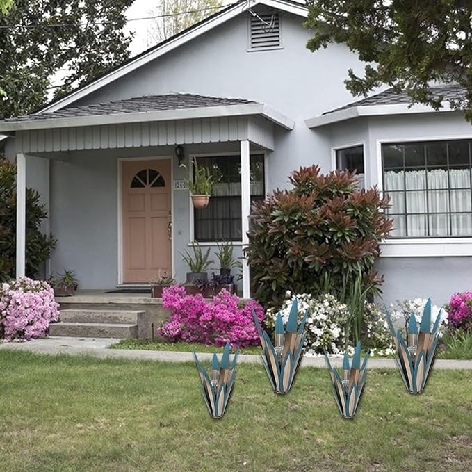 2Pcs Tequila Rustic Sculpture DIY Metal Agave Plant Home Decor Rustic Hand Painted Metal Agave Garden Ornaments Outdoor Decor Figurines Home Yard Decorations Stakes Lawn Ornaments (A-2pcs-blue)
