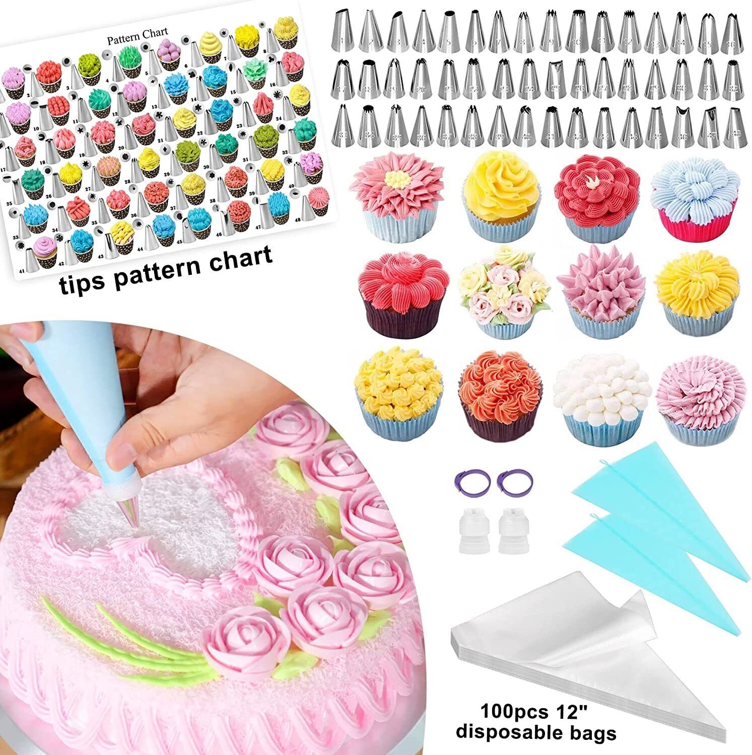 469x Set Cake Decorating Supplies Kit Baking Tools Turntable Stand Cupcake liner