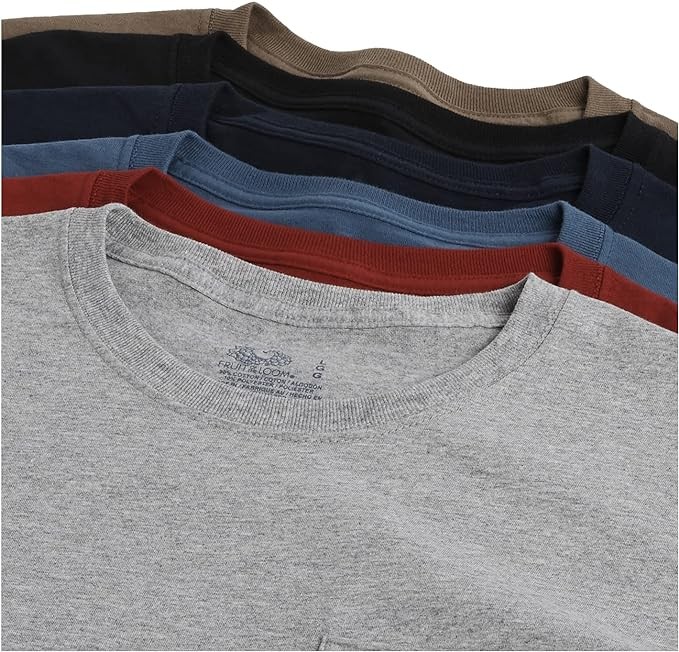 Fruit of the Loom Men's Eversoft Cotton Short Sleeve Pocket T-Shirts, Breathable & Tag Free