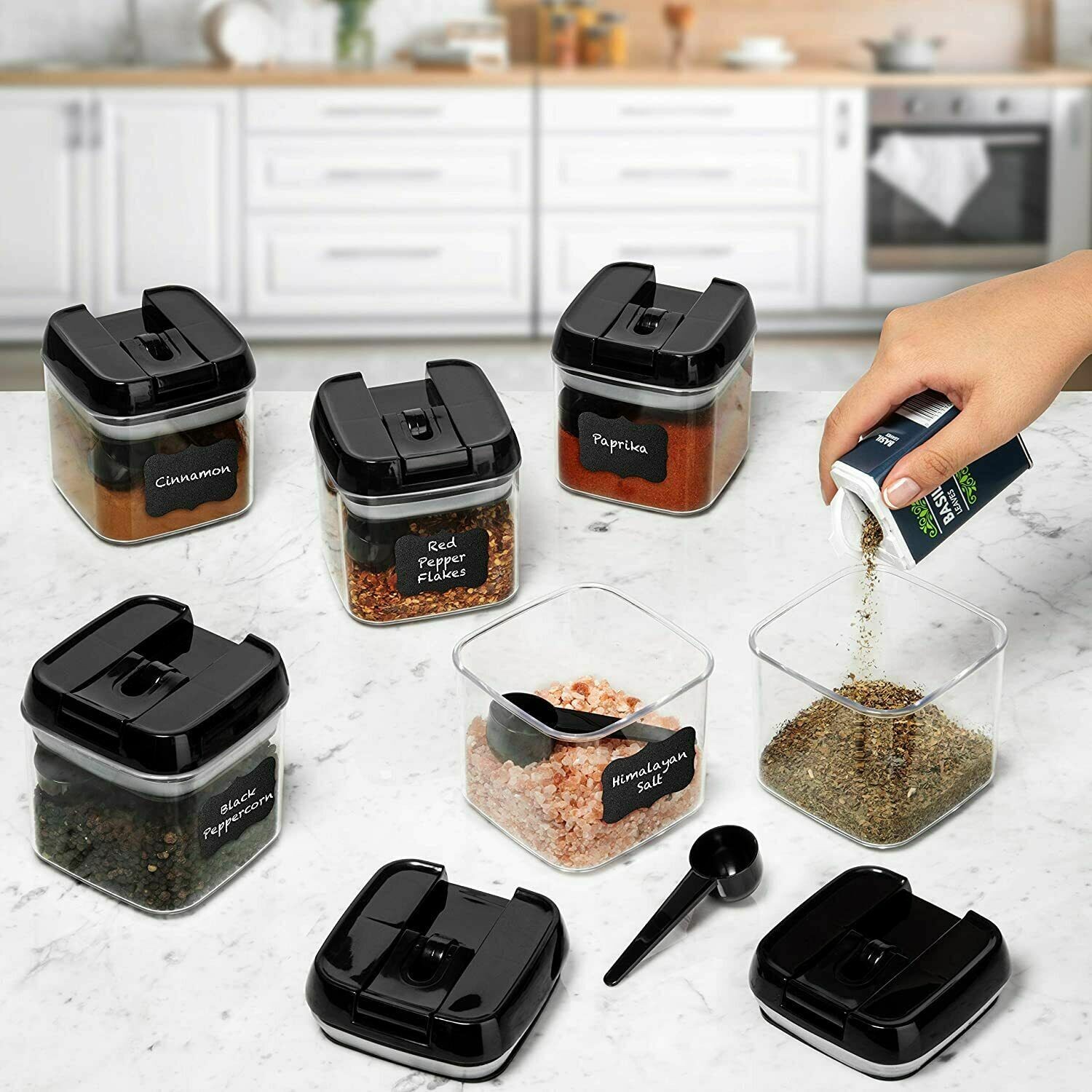 Set of 6 | Airtight Plastic Food Storage Containers | with Spoons and Labels