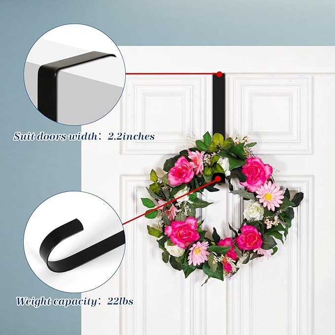 Wreath Hangers for Front Door, 12" Wreath Hanger Door Wreath Hook Over The Door Hanger, Door Wreath Garland Hanger Metal Wreath Holder Door Hanger Hook for Valentines Day Easter Front Door Decorations