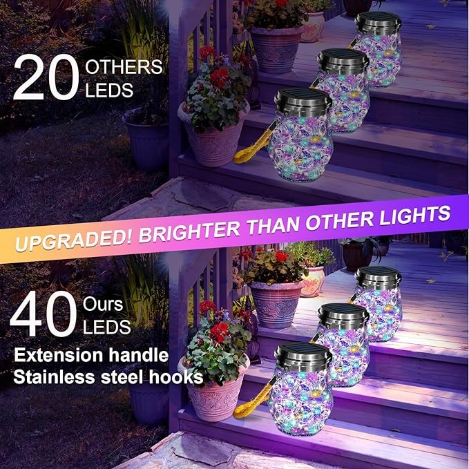 Keevvon Solar Lantern, Hanging Solar Lights Outdoor Waterproof 2 Pack, Upgraded 60 LED Lanterns Decorative Outdoor, Garden Decor for Patio Path Backyard Christmas Halloween, Multicolor