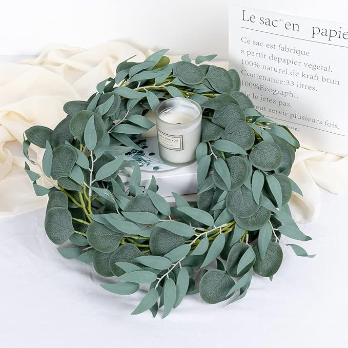 Kisflower 5 Pack 6.56FT Eucalyptus Garlands Artificial Greenery with Willow Leaves Fake Hanging Plants Vines for Wedding Arch Decorations Party Hotel Room Table Home Garden Office Wall Decor Visit the
