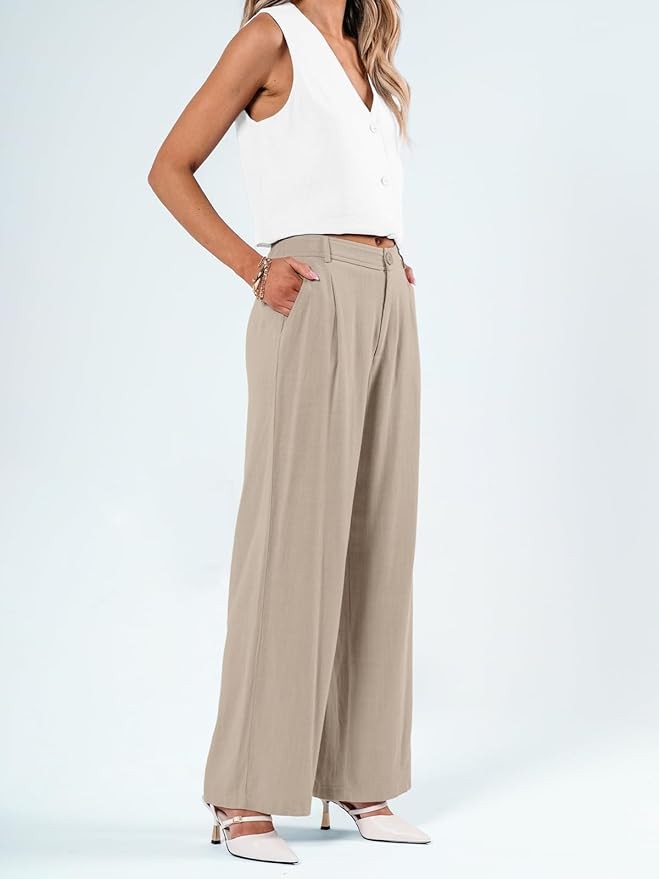 LILLUSORY Linen Dress Pants Women’s Wide Leg Flowy Pants with Pockets